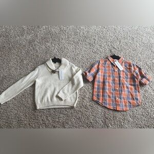 NWT bundle Janie and Jack Cream Sweater and Orange Plaid Shirt Set